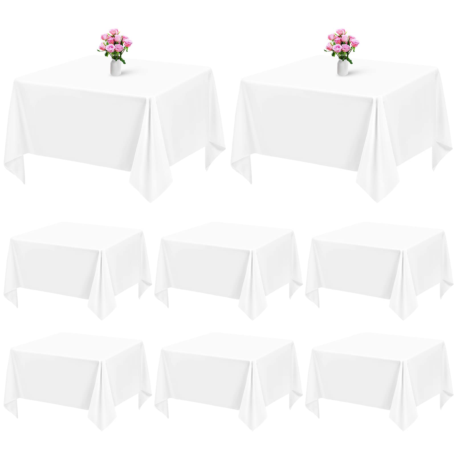 8 Pack White Square Tablecloth 52 x 52 Inch Square Table Cloth,Wrinkle