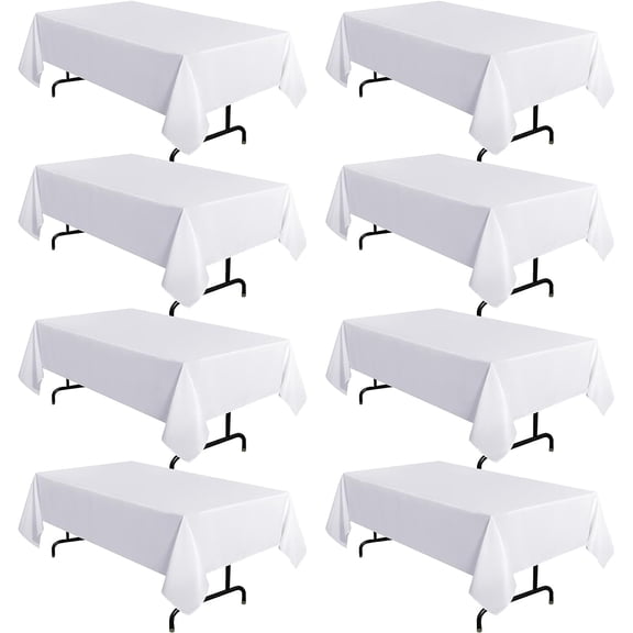 8 Pack White Tablecloth 60 x 120 Inch, Rectangle Table Cloth for 8 Feet Tables - Stain and Wrinkle Resistant Washable Polyester Table Cover for Dining Tables, Buffet Parties and Camping