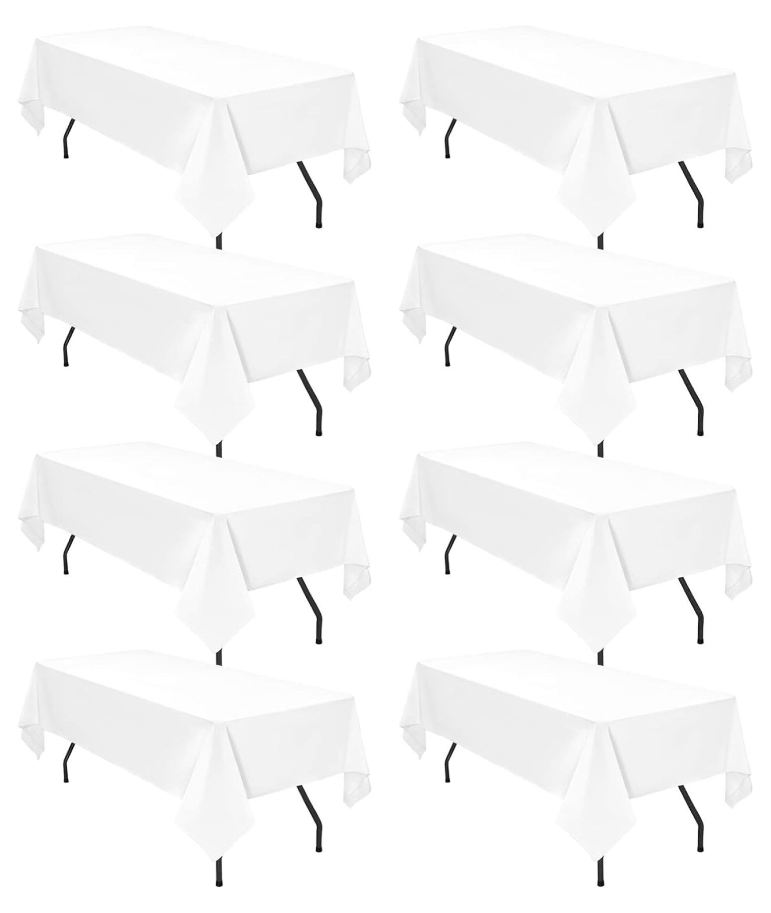 8 Pack White Tablecloth 60 x 126 Inch, Polyester Table Cloth for 8 Ft