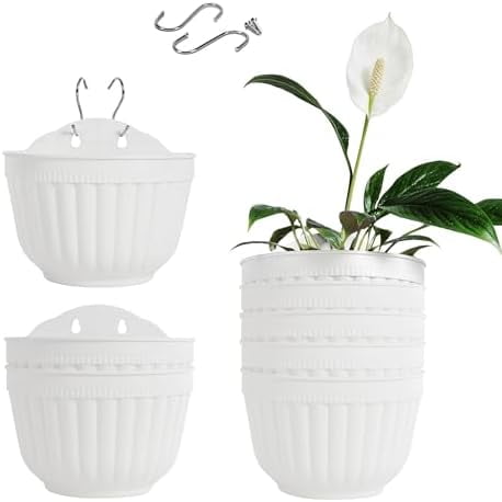 8 Pack White Wall Hanging Planters Pots for Indoor Plants Wall Plants Holder with Drainage Hole Balcony Planters Railing Hanging Pot Fence Vertical Living Mount Outdoor with Hooks/Screws
