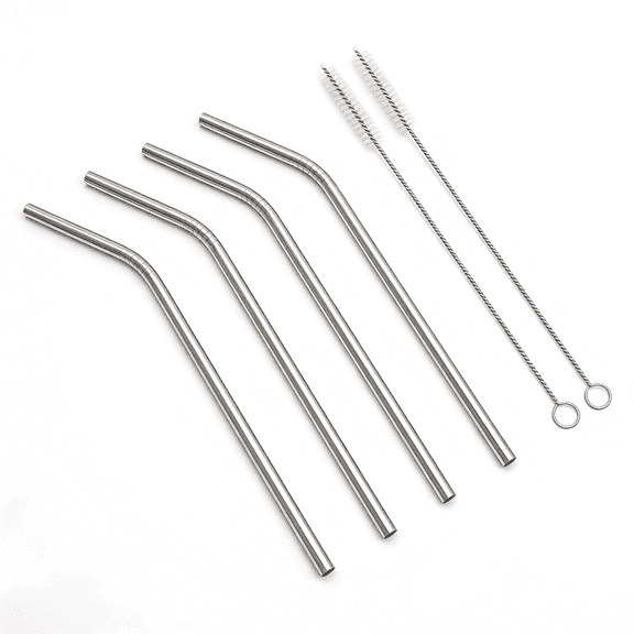 8-Pack Wide Bore Stainless Steel Straws with Cleaning Brushes, for Smoothies & Boba Tea