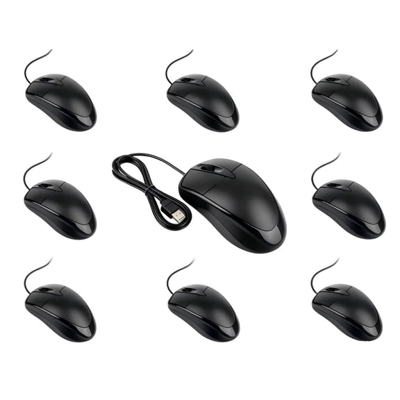8 Pack Wired USB Mouse Bulk for Classroom, Black Plug and Play 3-Button Corded Mice for School Computer Labs