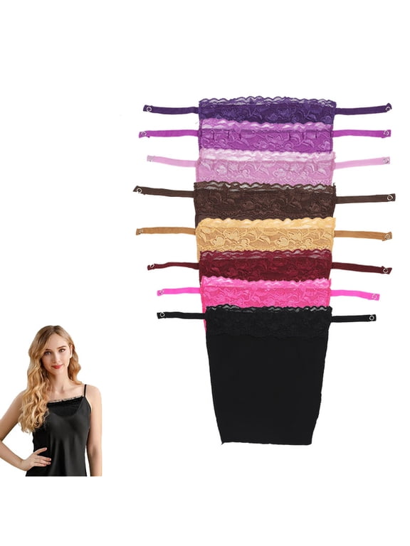 8 Pack Women Multicolor Black Lace Clip-on Modesty Camisole Panel, Adjustable Mock Insert for Low Cut Tops, Breathable Comfort Fabric Layering Modesty Bra Insert