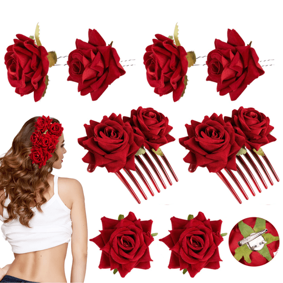8 Pack Women Rose Flower Hair Clip Rose Side Combs Flamenco Flowers Hair Accessories for Wedding Party Decor Mexican Flower Hairpins
