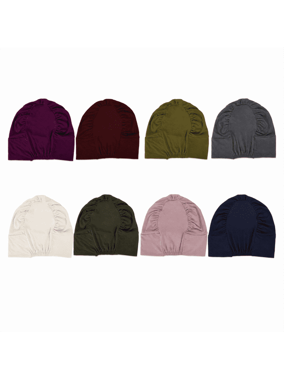 8 Pack Women Stretch Undercap Turban Hats, Viscose Hair Cover Caps, Soft Elastic Hair Snood Base Caps for Daily Wear