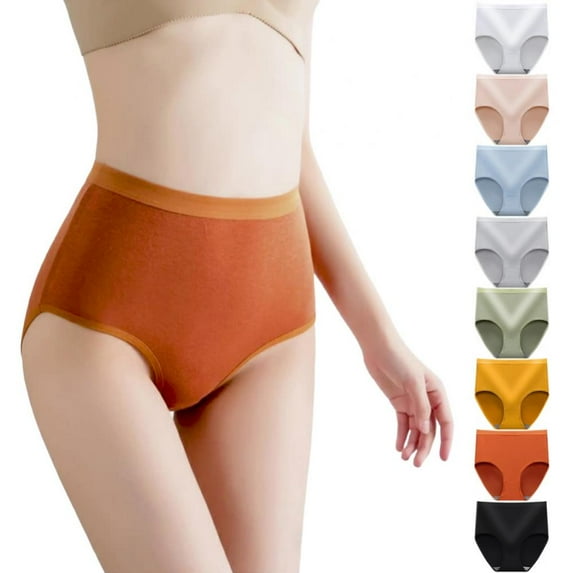 8 Pack Women's High Waisted Cotton Underwear Soft Breathable Panties Stretch Briefs Regular & Plus Size