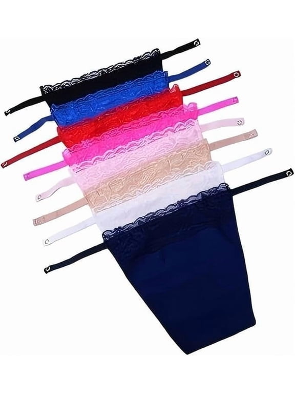 8-Pack Womens Lace Clip-on Camisole Modesty Panel Adjustable Mock Insert for Low-Cut Tops, Layered Look, Breathable & Comfortable Fabric Multicolor Black