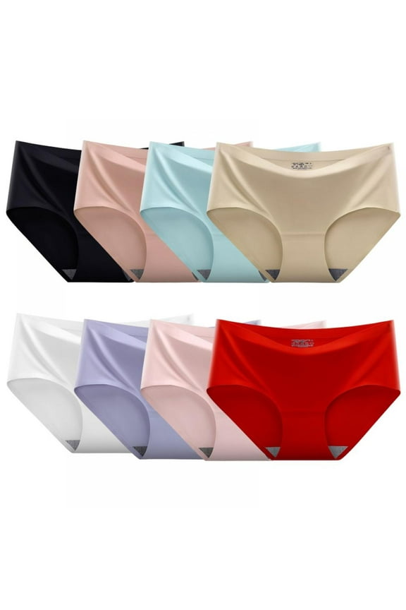 8-Pack Womens Seamless Panties Ice Silk Soft Underwear Plus Size Bikini Panty Breathable Hipster Stretch Underpants