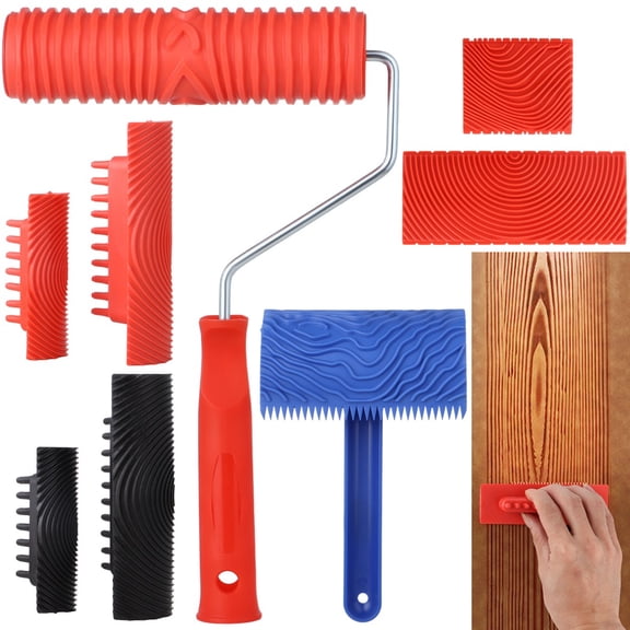 8-Pack Wood Grain Roller Painting Tool Set, Wood Graining Tool Set, DIY Rubber Graining Tool, with Handle, for Wall Room Art Paint Decoration
