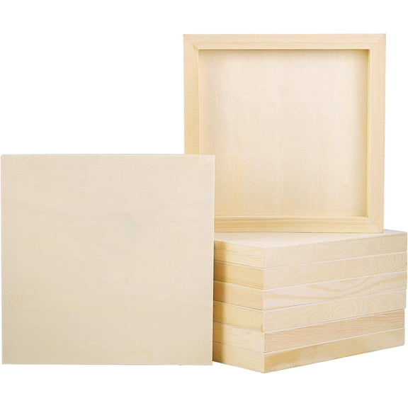 8 Pack Wood Panels 8 x 8 Inch Unfinished Wood Canvas Wooden Panel Boards for Painting, Pouring, Arts Use with Oils, Acrylics