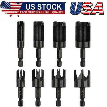 8 Pack Wood Plug Cutter Drill Bit Set, Straight and Tapered Taper Cutting Tool