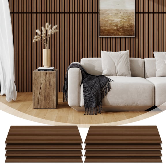 8 Pack Wood Slat Wall Panels - 47.24" x 22.63" 3D Fluted Acoustic Panels, Dark Walnut Interior Wall Decor, Soundproof Panels with NRC 0.95 for Living Room, Bedroom, Home Office