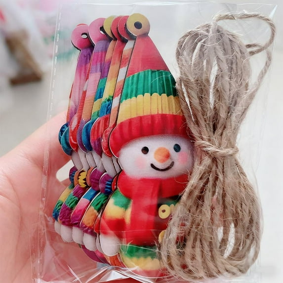 8 Pack Wooden Christmas Ornament Pendant, 2D Snowman Ornament Xmas Tree Hanging Decoration