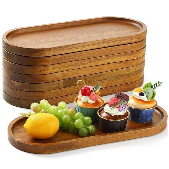 8-Pack Wooden Oval Serving Trays 11.54 Inch, Bulk Deli & Cheese Boards, Decorative Plates for Dessert, Snack, Bread, Fruit, Appetizer, Ideal for Party, Buffet, BBQ & Kitchen Decor