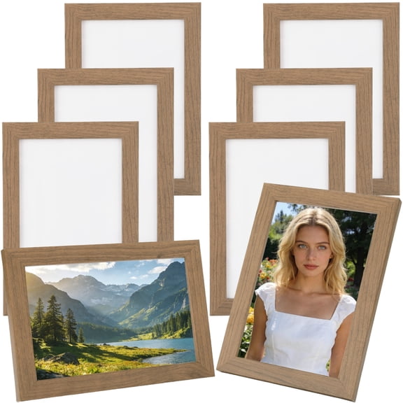 8 Pack Wooden Picture Frame Set, 4" x 6" Beech Color Small Picture Frame, Modern Style Tabletop & Wall Display Set for Pictures and Posters, Wall Mounting, Gift Choice