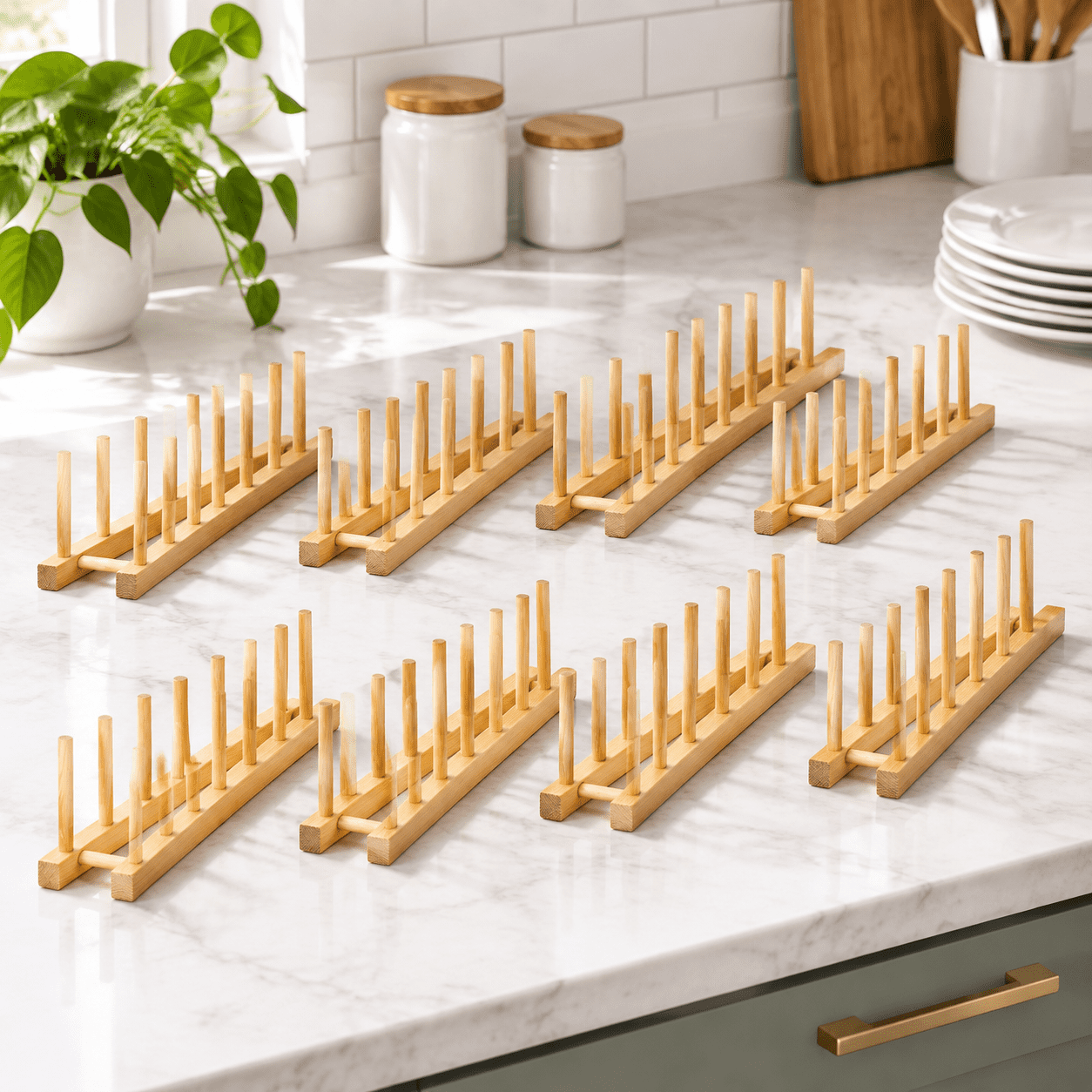 Plate Rack For Drawer 8 Pack Wooden Plate Cabinet Organizer Rack With 8 Slots For Plates ...