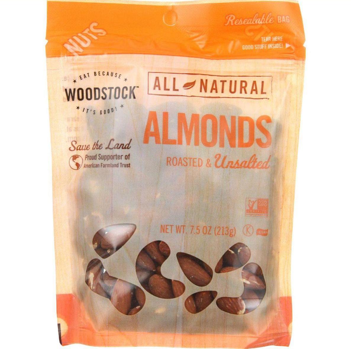 Woodstock Non-GMO Almonds, Roasted and Unsalted - Case of 8 - 7.5 OZ ...