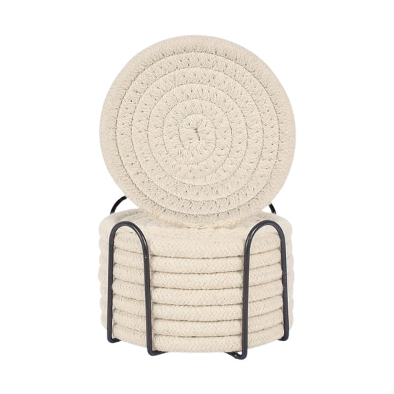 8-Pack Woven Cotton Round Placemat with Storage Rack (Fabric Table Mat, Washable Placemat), Meal Mat, Thickened Heat Insulation Pot Mat for Kitchen, Table Setting, Farmhouse Decor, Dining Linens, #M