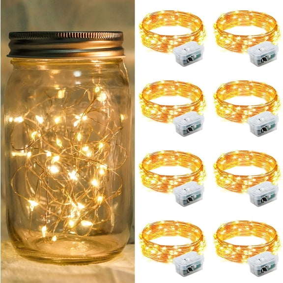 8 Pack Yellow Fairy Lights 7Ft 20 LED Twinkle String Lights 3 Modes Battery Operated Waterproof Firefly Starry for Mason Jar Party Wedding Christmas Valentines Day Table Centerpieces
