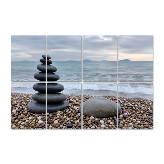 8 Pack Zen Stone Stack Art Acoustic Panels Self-Adhesive Pebble Beach Decorative Sound Absorbing Wall Panels, Sound Panels for Recording Studio Living Room 48"x32"