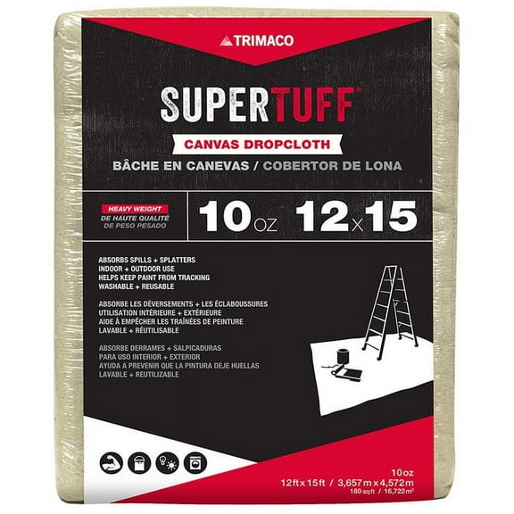 8‐Pack of 12' x 15' Trimaco 51123 SuperTuff Canvas Dropcloth, 1‐Ounce Premium
