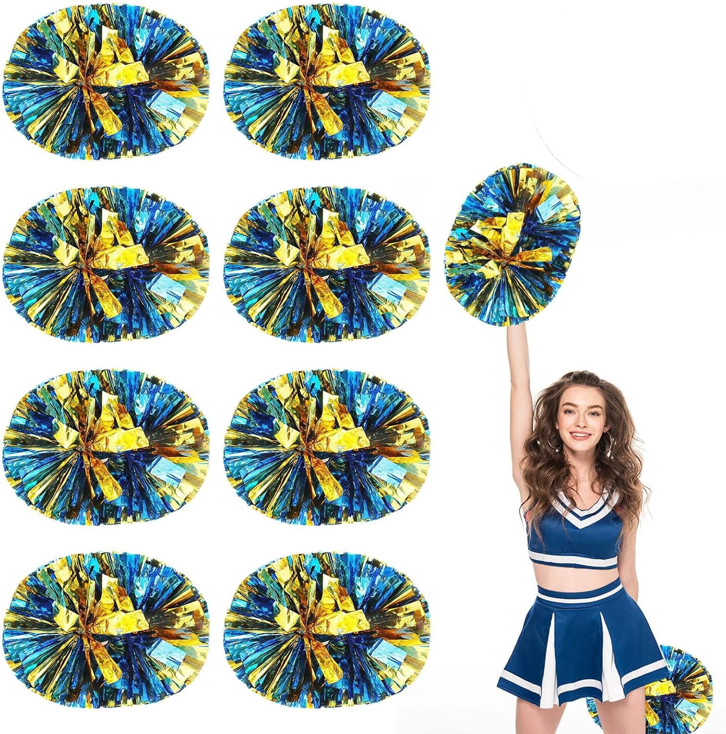 8 Pack pom poms Cheer,Handheld Cheer pom poms, Sports Cheer Plastic Pom Poms Cheerleading for Sports Team Spirit Cheering (Blue+Gold)