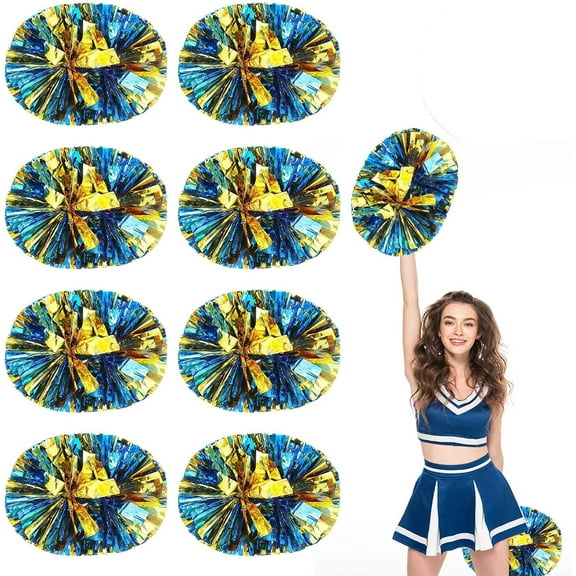8 Pack pom poms Cheer,Handheld Cheer pom poms, Sports Cheer Plastic Pom Poms Cheerleading for Sports Team Spirit Cheering (Blue+Gold)