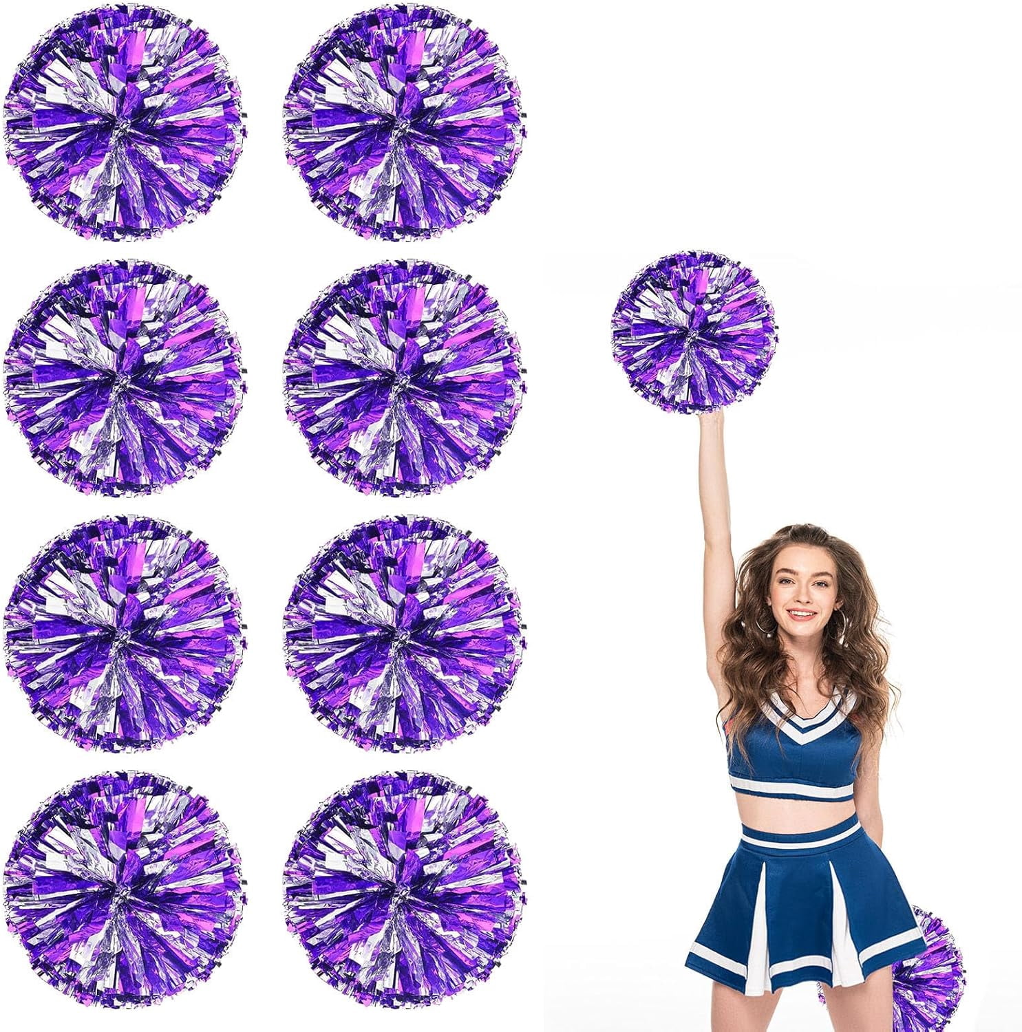 8 Pack pom poms Cheerleading,Cheerleading poms Sports Dance Cheer Plastic Pom Poms Cheerleading for Sports Team Spirit (Blue Gold)