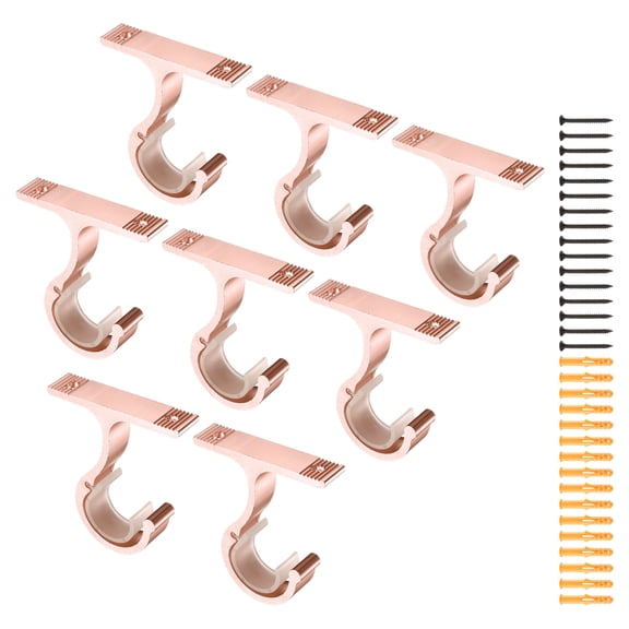 8 PackCeiling Curtain Rod Holders, 85mm Single Drapery Rod Bracket for 1" Pole, Thick Curtain Rods Hook Hangers Support Wall Mount with Screws, Rose Gold