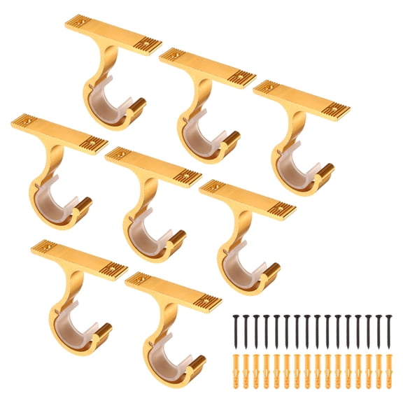 8 PackCeiling Curtain Rod Holders, 85mm Single Drapery Rod Bracket for 1" Pole, Thick Curtain Rods Hook Hangers Support Wall Mount with Screws, Gold