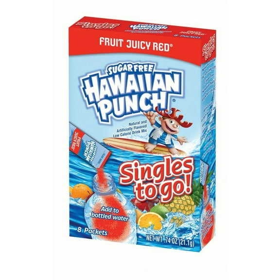 (8 Packets) Hawaiian Punch Fruit Juicy Red Sugar Free, On-The-Go, Caffeine Free, Powdered Drink Mix