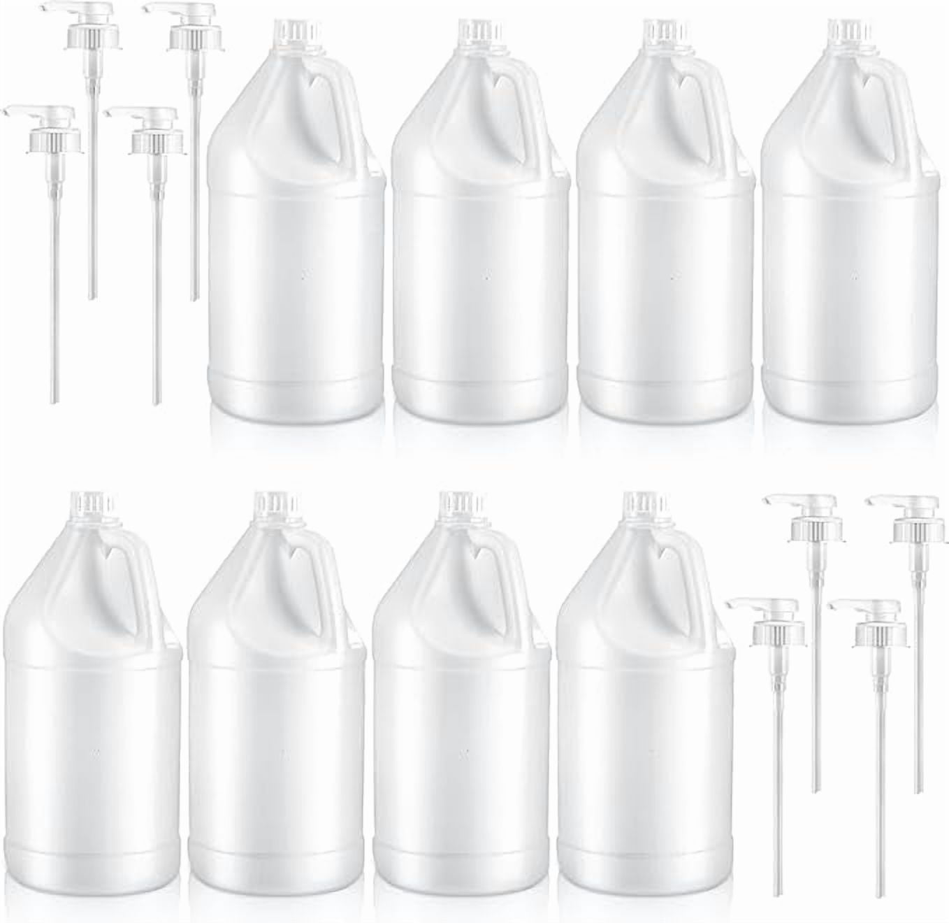 (8 Packs) 1 Gallon Plastic Jug with Lids BPA Free Reusable Round Clear Plastic Jug with White Cap Heavy Duty HDPE Containers with Pump Dispenser for Sauces Soaps Detergents Liquids Storage