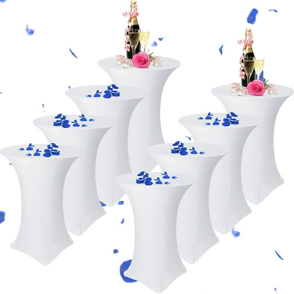 8 Packs 32 x 43 Inch Cocktail Spandex Table Covers Highboy Top Round Cocktail Tablecloth Stretch Square Fitted Tablecloth for Table Wedding Pub Bar Banquet Party (White)