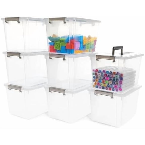 8 Packs 6 QT Plastic Storage Bins with Latching Lids Clear Storage Box with handle Stackable Storage Containers for Organizing Snacks, Crafts, Toys, Tools