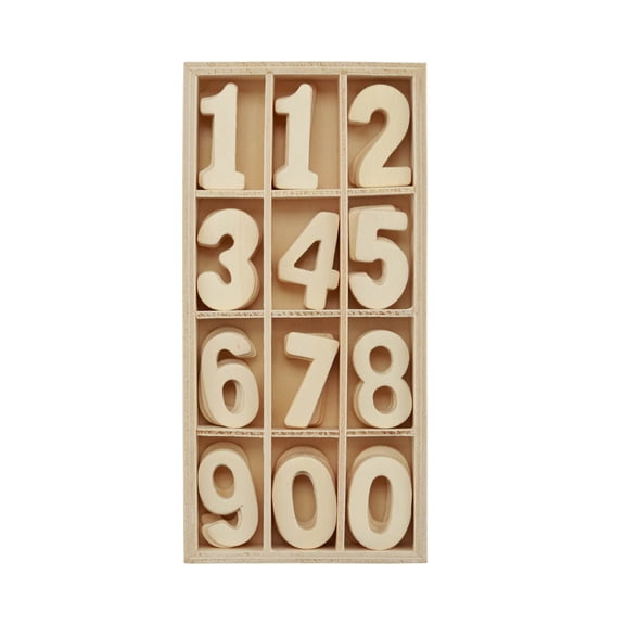 8 Packs: 60 ct. (480 total) 1.5" Punch Cut Wood Numbers Set by Make Market