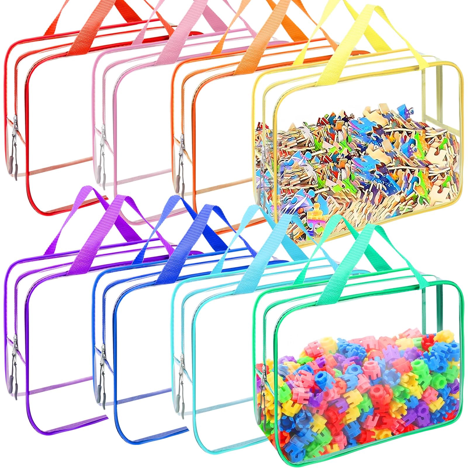 8 Packs 8 Colors Large Storage Bags  Reusable Clear Pvc Board Game Organizers And With Zipper For Building Blocks Puzzle Handmade Accessories Toiletry Bag