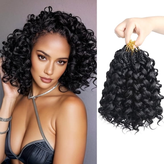 8 Packs 8 inch GoGo Curl Crochet Hair Pre Looped, Pre Twisted Short Curly Crochet Hair for Black Women, Ocean Deep Water Wave Beach Braiding Hair (1B)