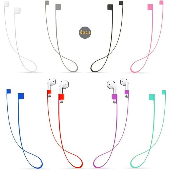 8 Packs Airpods Strap String Lanyard Anti-Lost Leash Rope Sports Cord, Fashion Colorful Soft Silicone Skin-Friendly Around Neck Wireless Earphone, Compatible with Airpods Pro 3/2/1 (8Pcs)