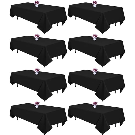 8 Packs Black Tablecloths 60x102 Inch Rectangular Table Cloths for 6 Foot Rectangle Tables, Wrinkle Resistant Washable Polyester Fabric Tablecloth for Dining Wedding Buffet Party Banquet