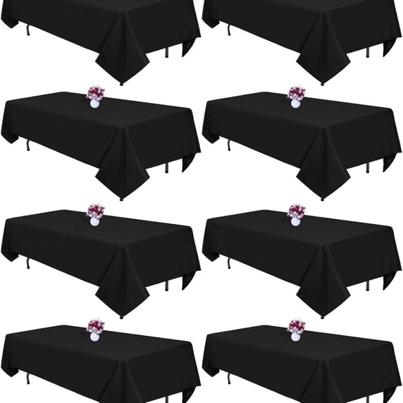 8 Packs Black Tablecloths 60x102 Inch Rectangular Table Cloths for 6 Foot Rectangle Tables, Wrinkle Resistant Washable Polyester Fabric Tablecloth for Dining Wedding Buffet Party Banquet