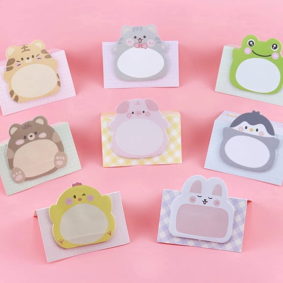 8 Packs Cartoon Animal Shape Sticky Notes, Vibrant Colors Memo Pads for Office Desk, Home, Creative & Simple Decoration