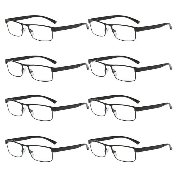 8 Packs Classic Style Rectangular Metal Frame Reading Glasses Spring Hinge Readers for Men Women +1.00