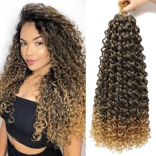 8 Packs Curly Crochet Hair 16 Inch GOGO Curl Crochet Hair for Black Women Long Deep Water Wave Beach Curl Pre looped Synthetic Bohemian Crochet Braids Braiding Hair Extensions (16 Inch, T27)