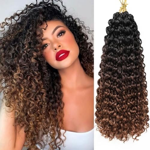8 Packs Curly Crochet Hair 18 Inch GOGO Curl Crochet Hair for Black Women Long Deep Water Wave Beach Curl Pre looped Synthetic Bohemian Crochet Braids Braiding Hair Extensions(18 Inch, T1B/4/30)