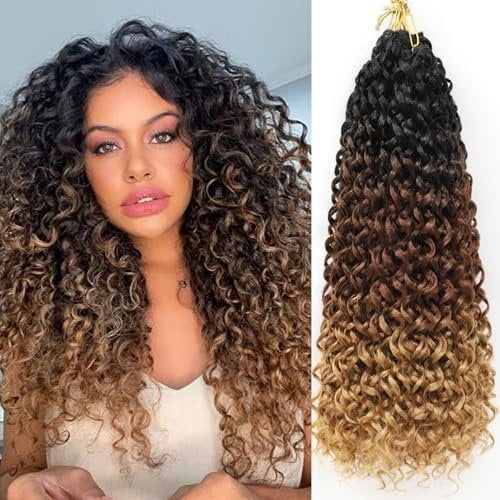 8 Packs Curly Crochet Hair 18 Inch GOGO Curl Crochet Hair for Black Women Long Deep Water Wave Beach Curl Pre looped Synthetic Bohemian Crochet Braids Braiding Hair Extensions (18 Inch, T1B/30/27)