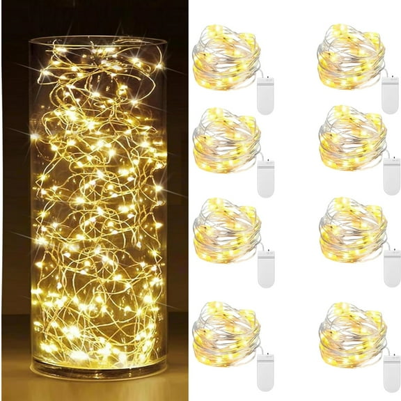 8 Packs Fairy Lights Battery Operated String Lights 6.5ft 20 LED Waterproof Silver Wire Firefly Lights Waterproof for DIY Crafts Wedding Décor Table Centerpieces Mason Jars Party, Warm White