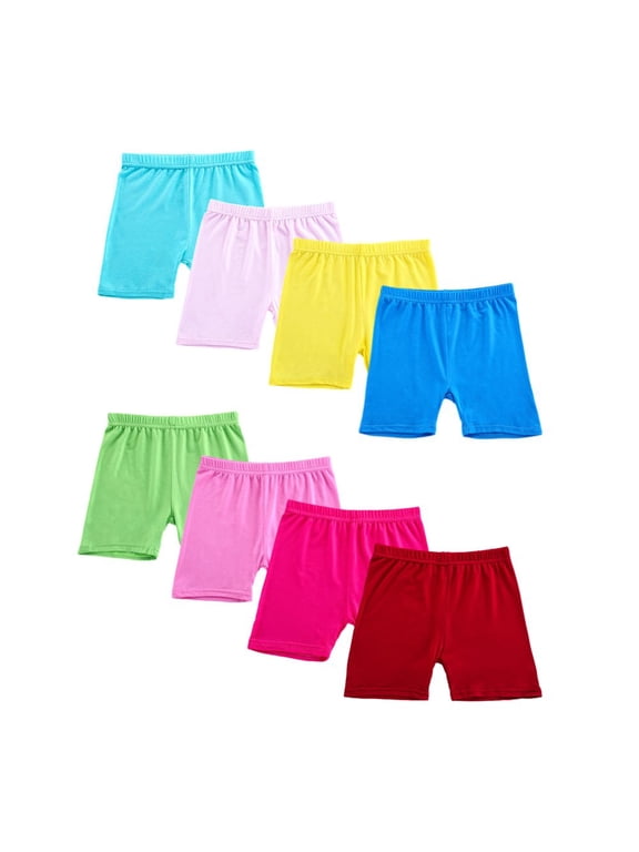 8 Packs Girls Safety Shorts Assorted Color Under Dress Dance Tights Cotton Thin Leggings Bike Shorts for Toddler Big Kids Aged 2-10 Years