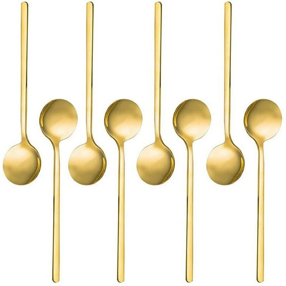 8 Packs, Gold-Plated Stainless Steel Coffee Spoon, Mini Teaspoon for Coffee Sugar Dessert Cake Ice Cream