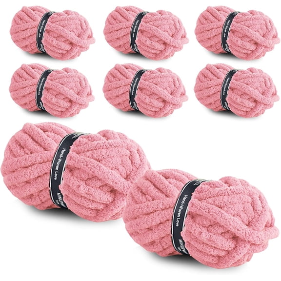 8 Packs Jumbo Chunky Chenille Yarn - 2040g(72oz) 245 Yards (224m) Bulky Yarn - Chunky Yarn for Hand Knitting Blanket,Cushions, Pet Bed - Soft and Durable(Pink)