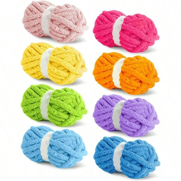 8 Packs Jumbo Colorful Chunky Chenille Yarn for Crocheting 8 Color er Bulky Fluffy Chunky Yarn for Hand Knitting Blanket 27yds 8oz Each Skein